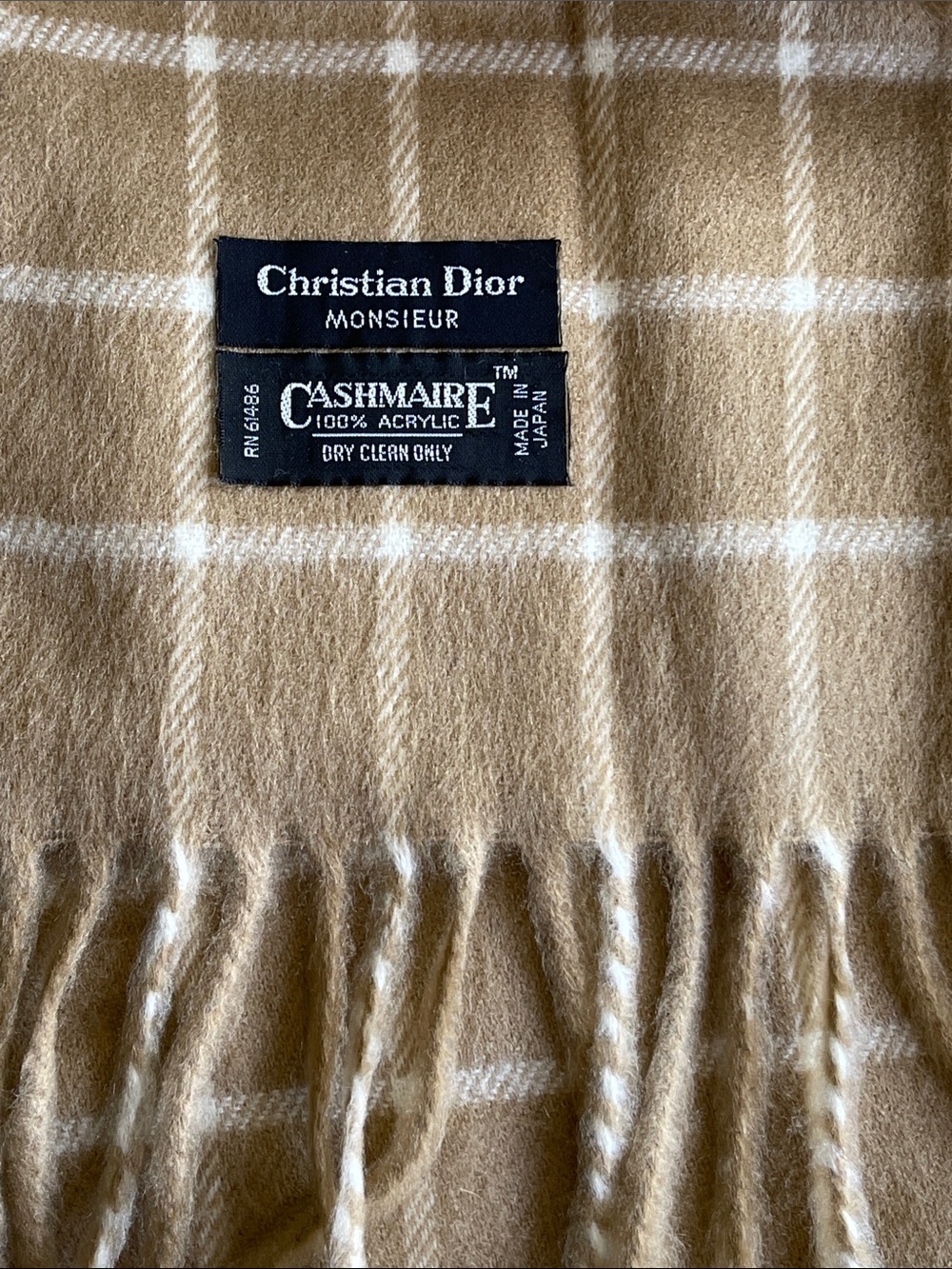 Dior Beige and White Windowpane Scarf vintage Japan